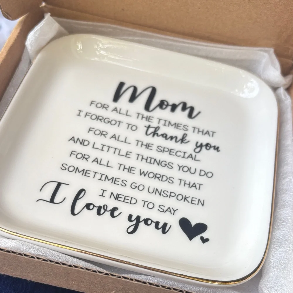 Elegant White Jewelry Dish with Gold Trim for Mom